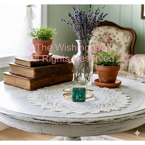 Kingman Turquoise | Grid Inlay Mosaic Square | Cuff Bracelet Size 6-8 - Picture 4 of 5